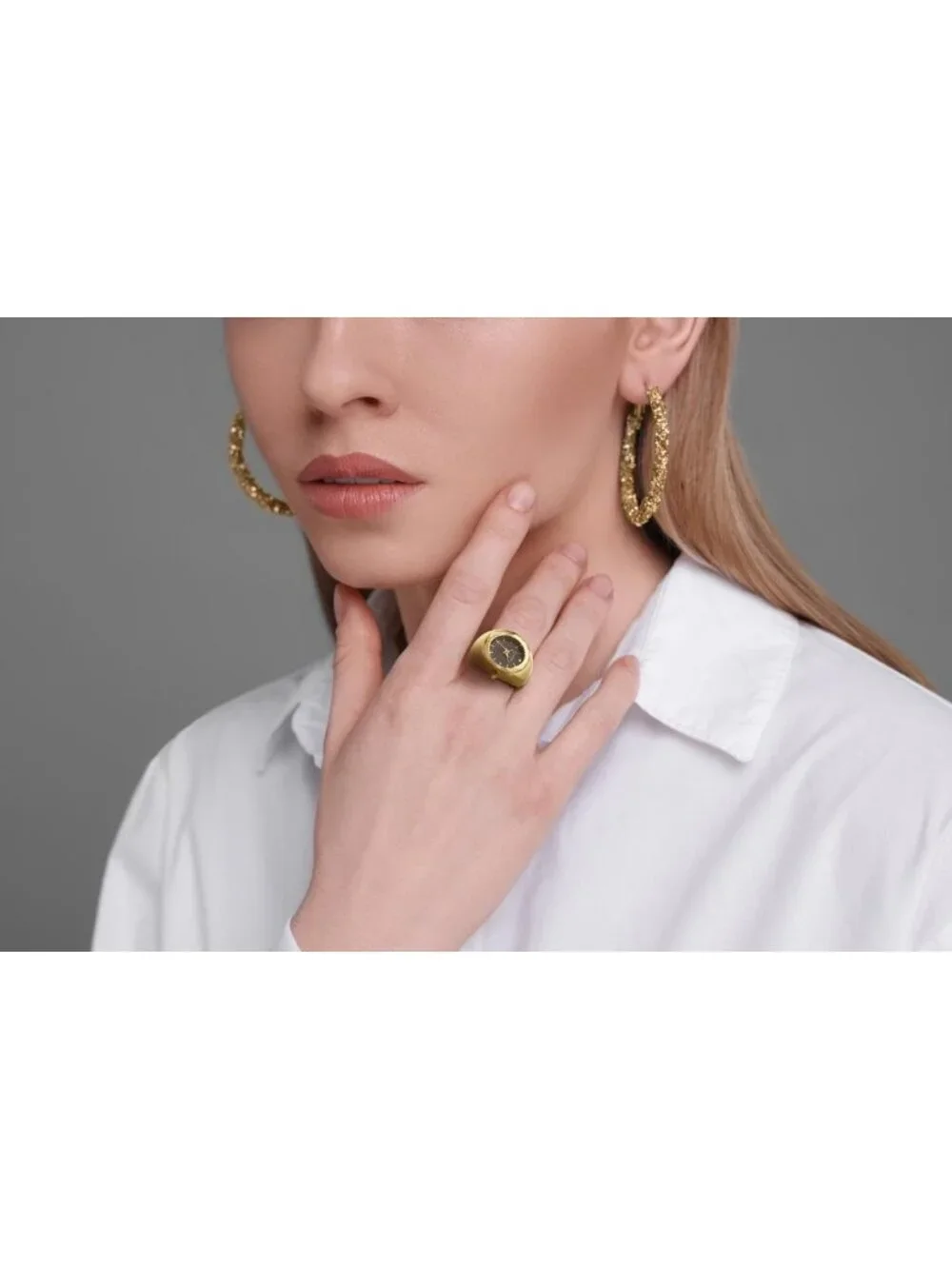 Women's Gold Adjustable Ring Quartz Analog Mini Crystal Dial Wrist Watches
